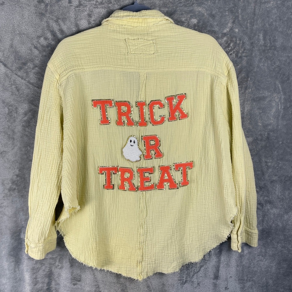 Judith March Shirt Womens L Yellow Halloween Trick Or Treat Ghost Gauze Shacket